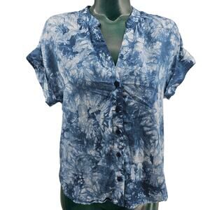 Anthropologie cloth & stone Button Tie Dye Blue Blouse Women's Size S 3364